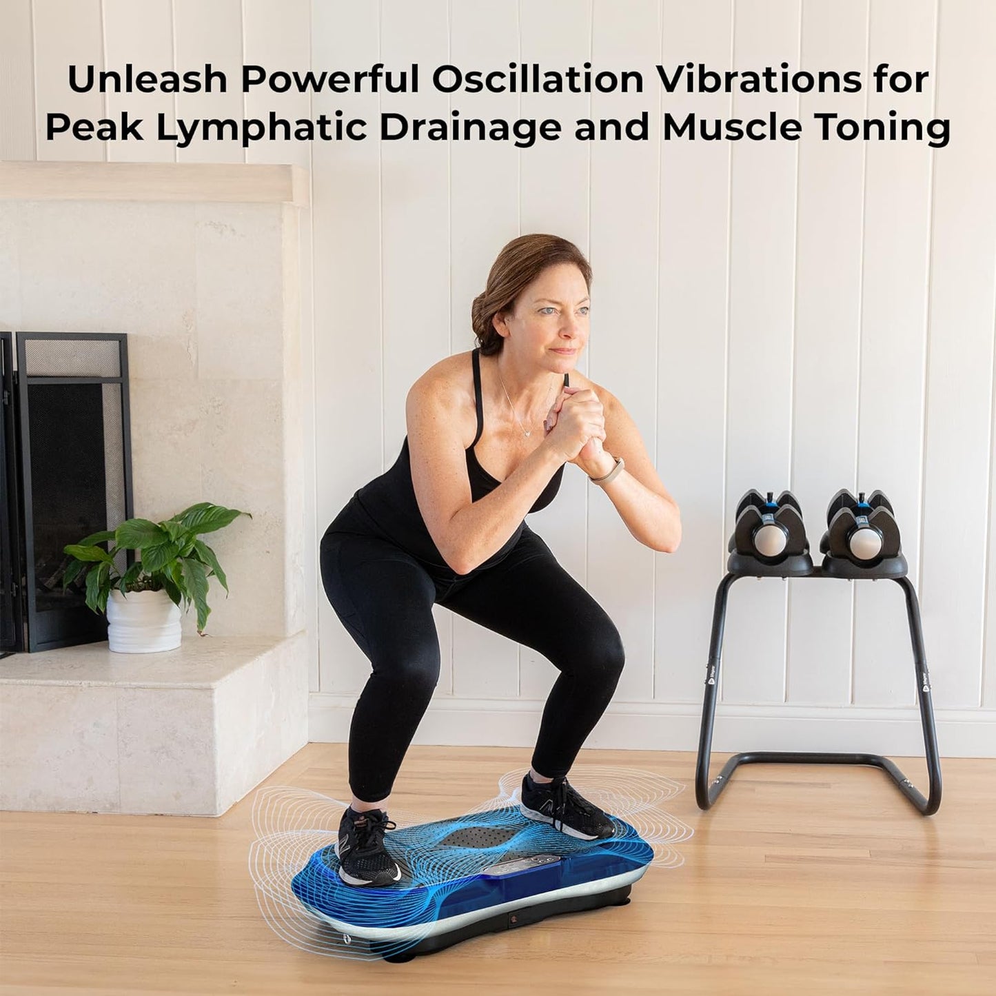 Vibration Plate Exercise Machine Silver- Whole Body Workout Vibration Fitness Platform W/ Loop Bands - Home Training Equipment - Remote, Balance Straps, Videos & Manual